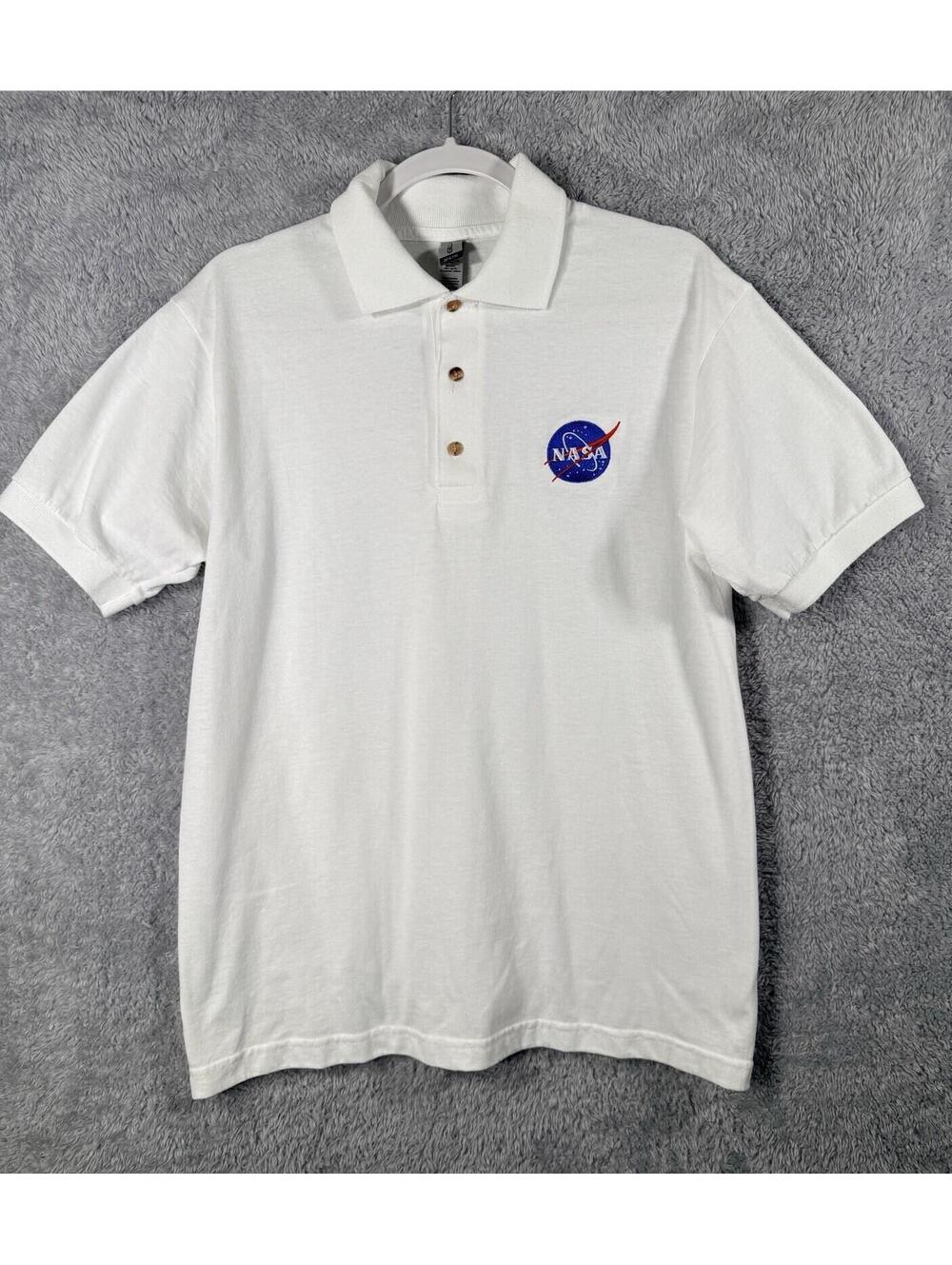 Gildan NASA Polo Shirt Men's White Embroidered Meatball Logo Size Medium